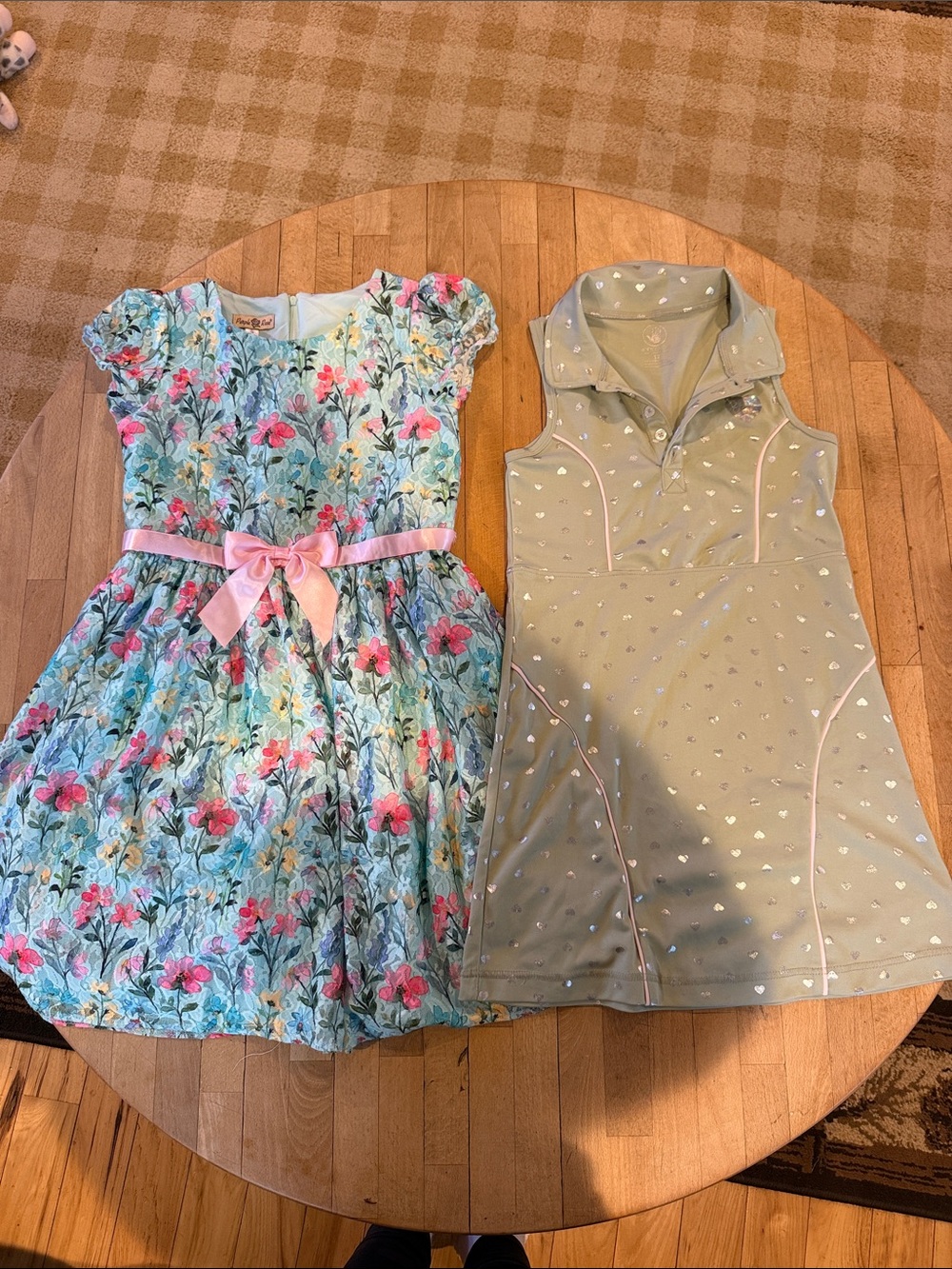Lot of 2 Girls Floral Blue Dress with Pink Bow/Body Glove Dress